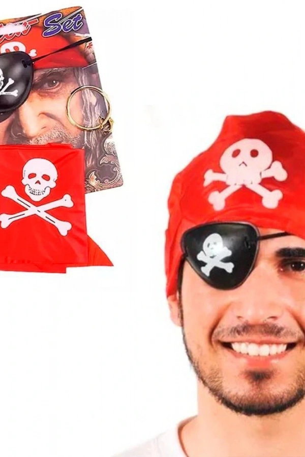 Korsan Bandana, Göz Maskesi ve Küpe 3lü Kostüm Seti