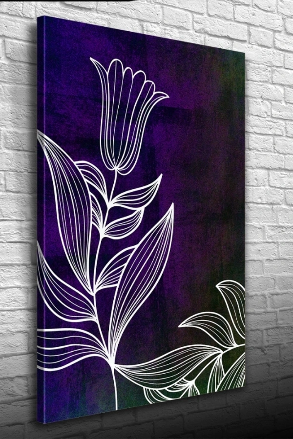 Koyu Mor Üzerine Beyaz Çiçek Kanvas Tablo 50 x 70