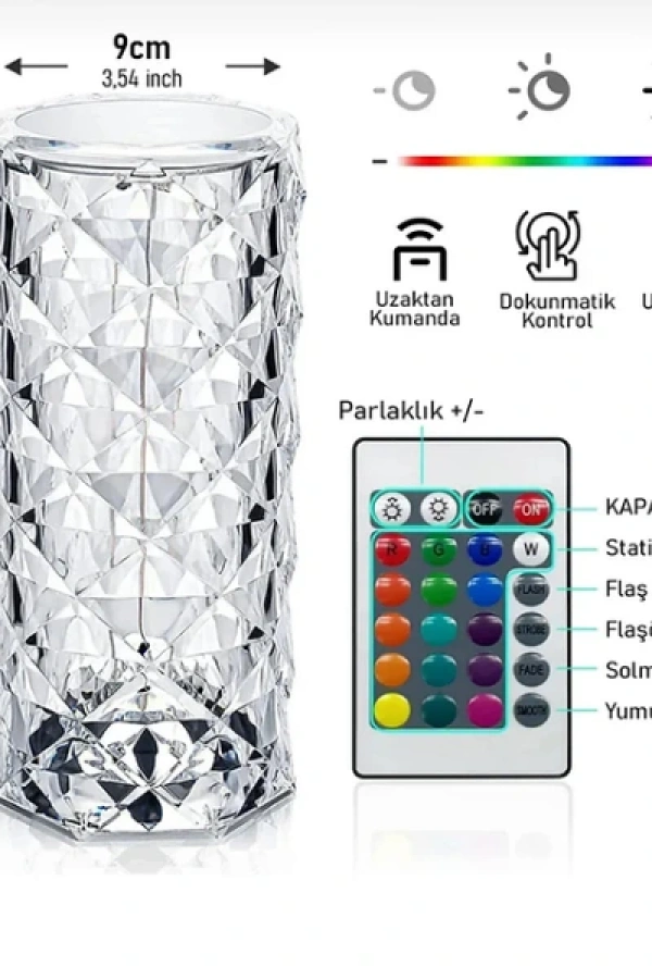Kristal LED Kumandalı Ve Dokunmatik Masa Lambası