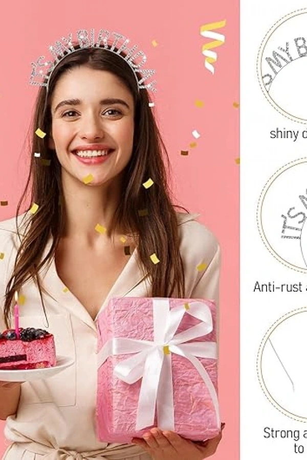 Kristal Taşlı Gümüş Renk Doğum Günü Tacı