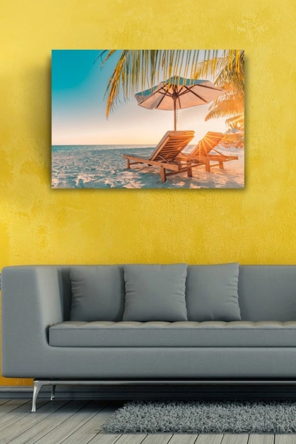 Kumsaldaki Şezlonglar Kanvas Tablo 50 x 70