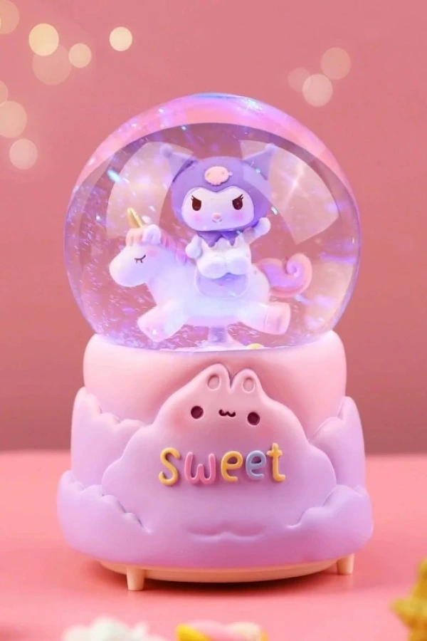 Kuromi İçi Dönmeli Püskürtmeli Işıklı Müzikli Kar Küresi Büyük Boy Model 1