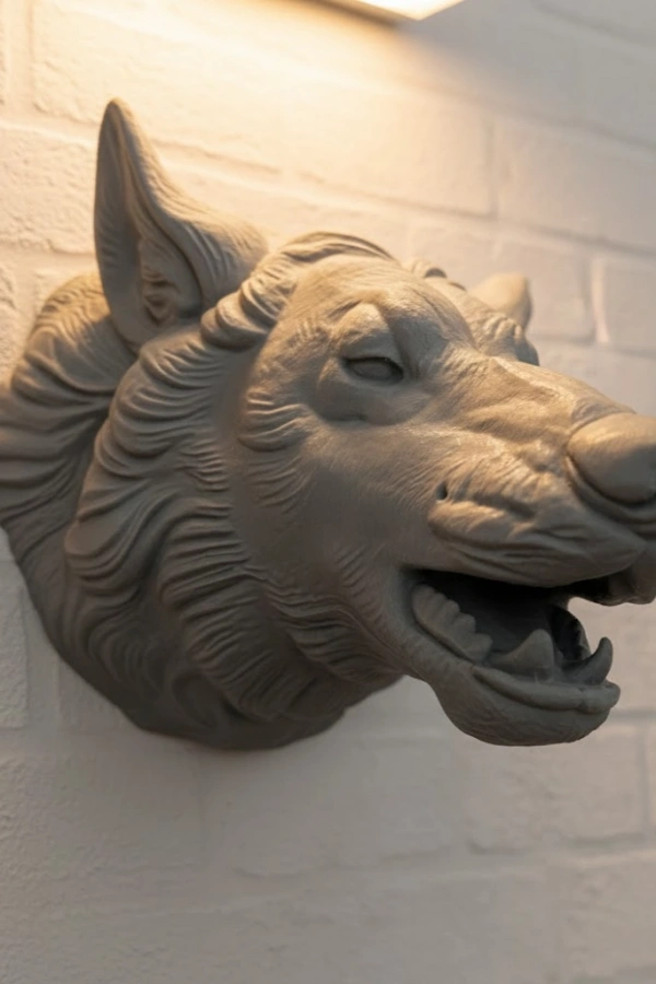 Kurt Başı Duvar Aksesuarı Gri Renk Asılabilir Hediyelik Figür