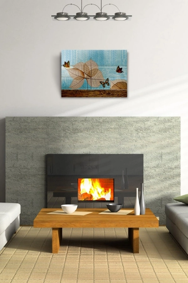 Kuru Yapraklar ve Kelebek Kanvas Tablo 50 x 70