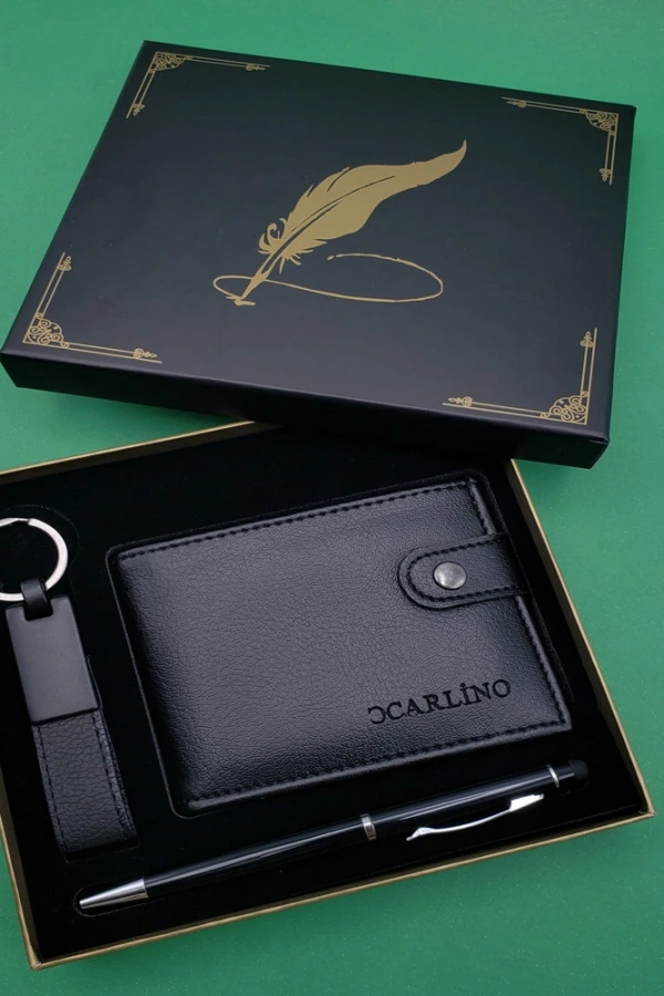 Kutulu Siyah Tükenmez Kalem, Cüzdan ve Anahtarlık Seti