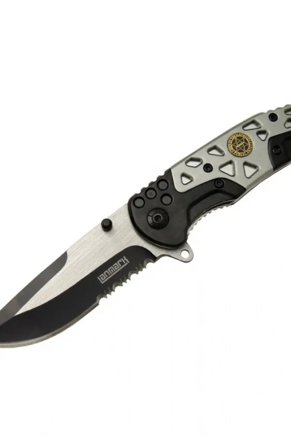 Lanmark MX10 Gri Testereli Outdoor Çakı 21 cm - Otomatik, Perçinli