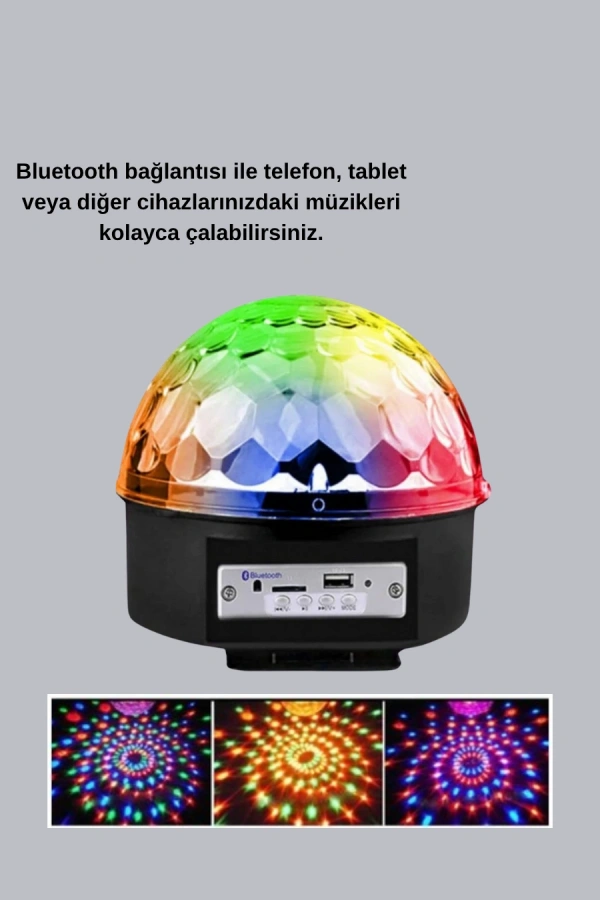 LED Disko Küresi Bluetooth Hoparlörlü Ritimle Senkronize Döner Işıklı