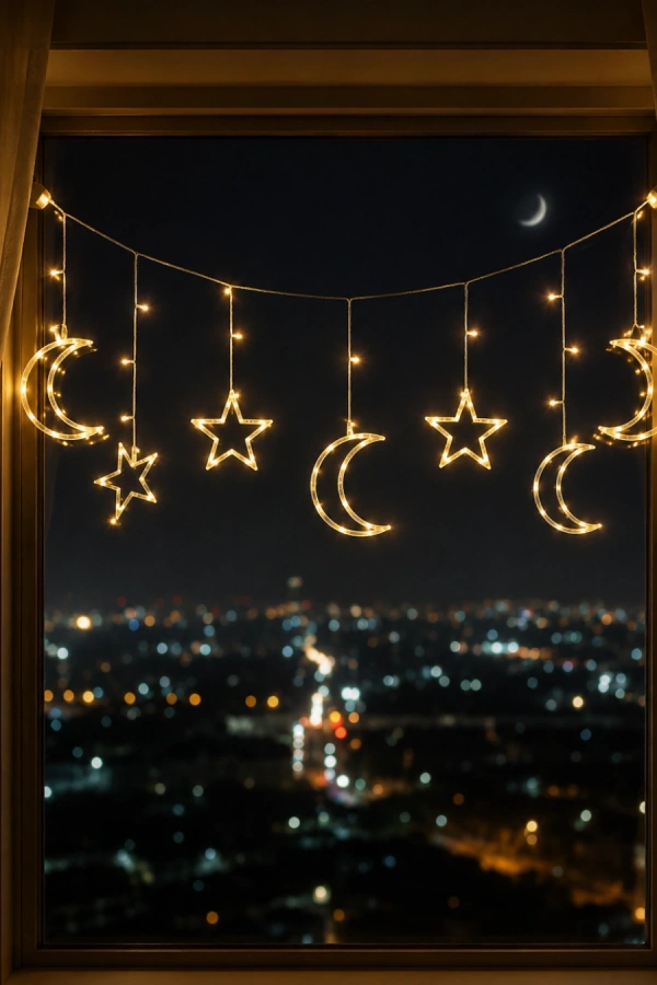 LED Işıklı Ay Yıldız Ramazan Dekoru İç Mekan Süsleme Aydınlatması