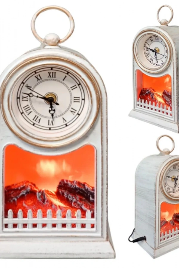 LED Işıklı Eskitme Şömine Saat