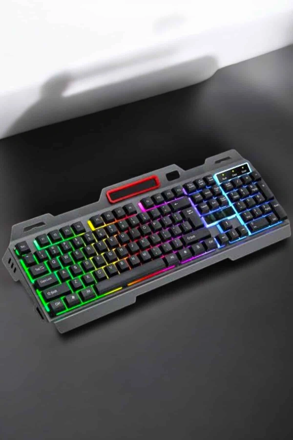 Led Işıklı Klavye Usb Girişli RGB Işıklı Q Klavye Mouse Hediyeli