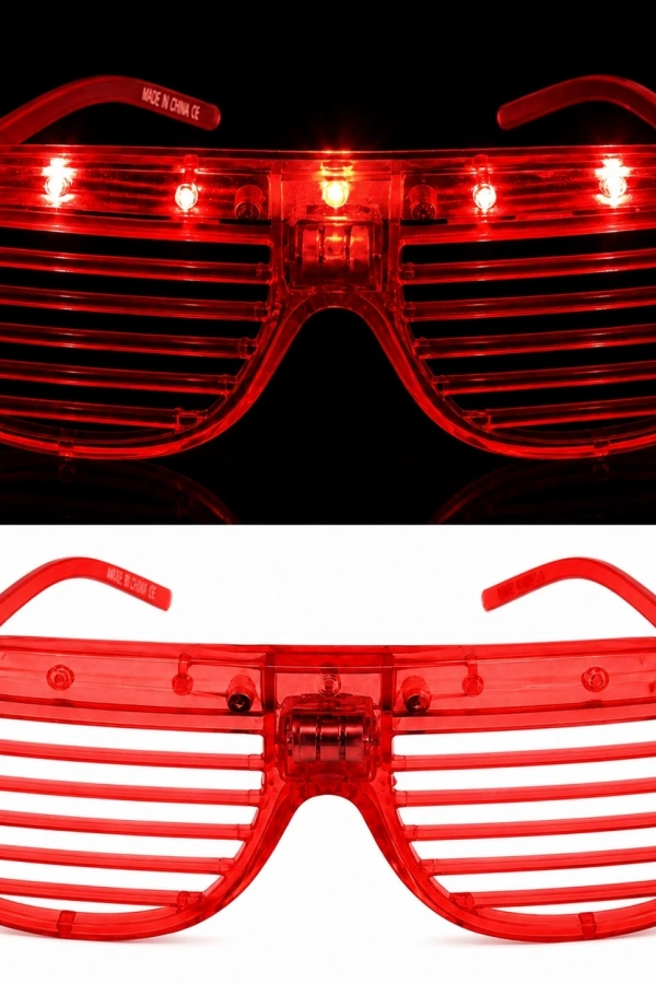 LED Işıklı Panjur Parti Gözlüğü Kırmızı Renk Shutter Gözlük
