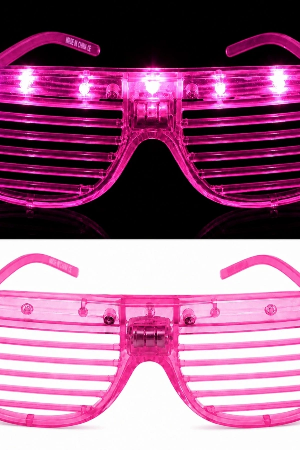 LED Işıklı Panjur Parti Gözlüğü Pembe Renk Shutter Gözlük
