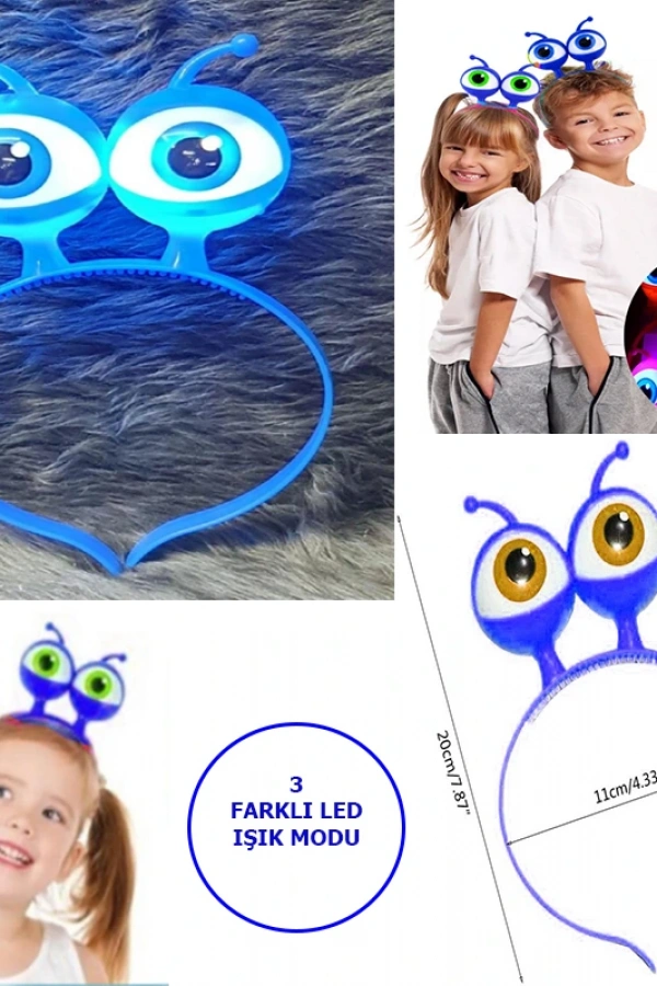 Led Işıklı & Pilli Uzaylı Göz Parti Tacı Mavi Renk
