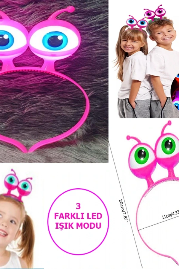 Led Işıklı & Pilli Uzaylı Göz Parti Tacı Pembe Renk