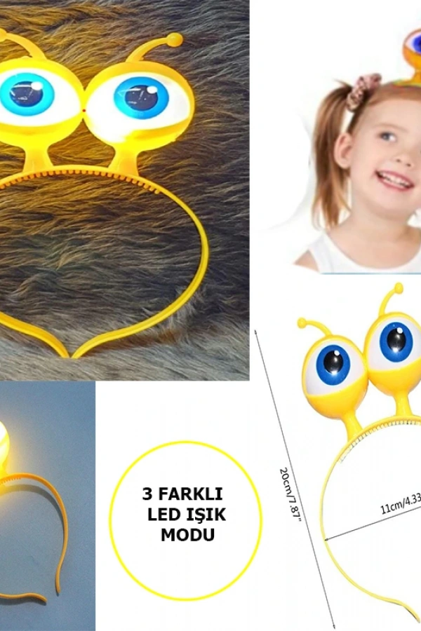 Led Işıklı & Pilli Uzaylı Göz Parti Tacı Sarı Renk