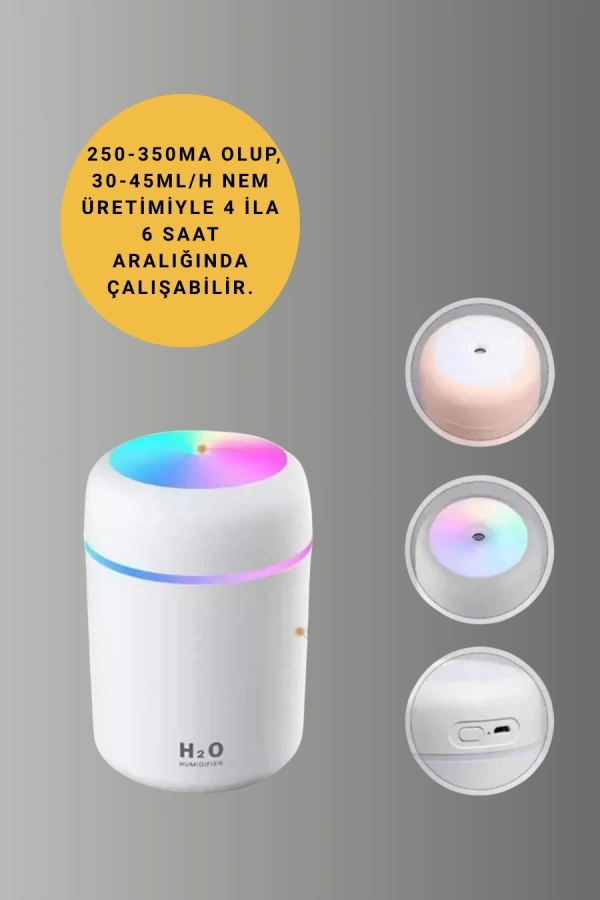 LED Işıklı Sessiz Masaüstü Nemlendirici – 3 Buhar Modu