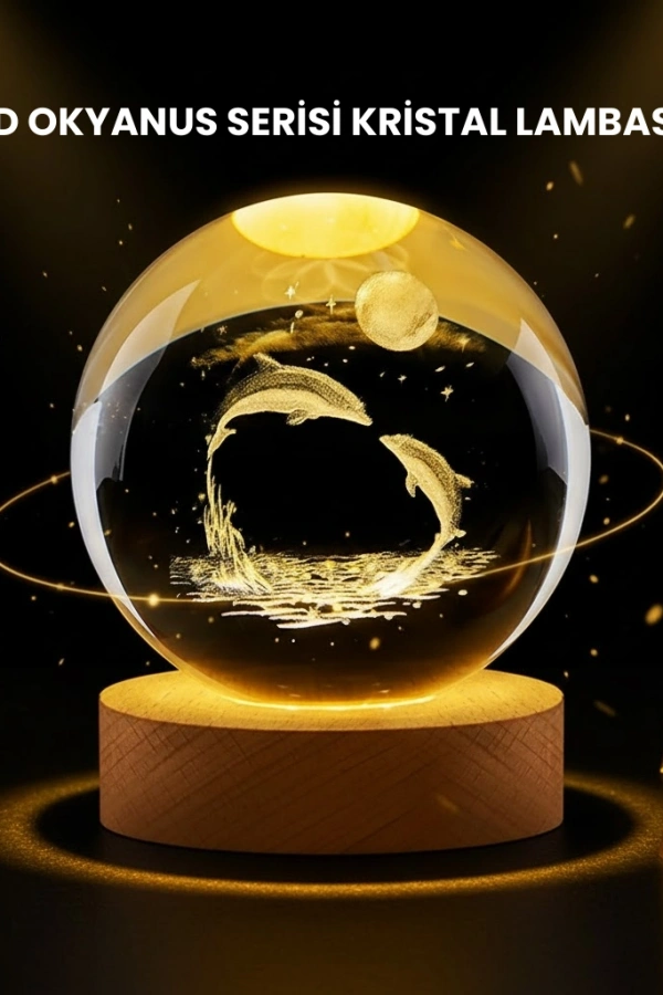 LED Işıklı Yunus Küre Ahşap Standlı Modern Dekoratif Aksesuar