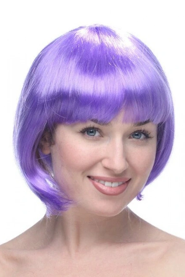 Lila Kısa Model Parti Peruğu Küt Saç