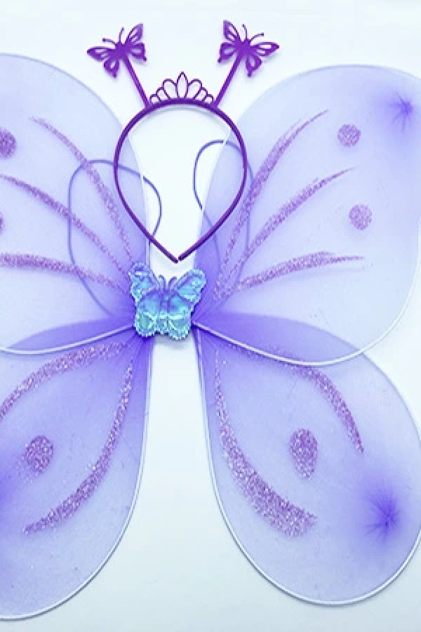 Lila Renk Kelebek Kanadı Tacı ve Sopası
