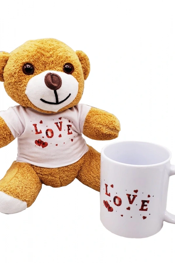 Love Baskılı Kahverengi Ayıcık Ve Kupa Hediye Seti
