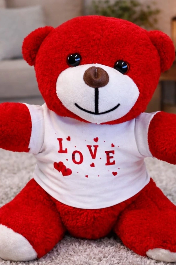 Love Tişörtlü Kırmızı Peluş Ayıcık