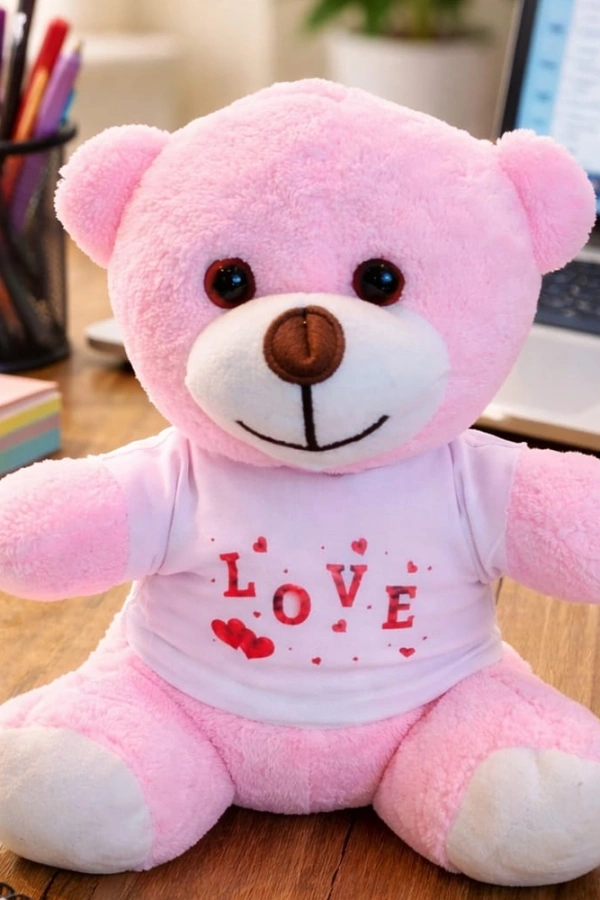 Love Tişörtlü Pembe Peluş Ayıcık