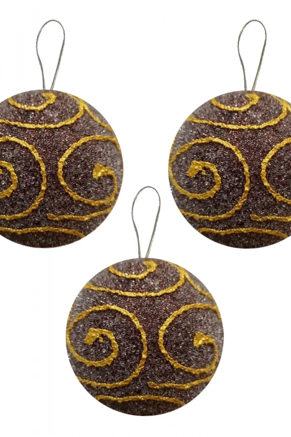 Lüks Ağaç Süsleme Topları Kahverengi 3lü - 8cm -