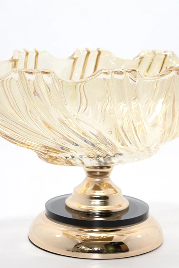 Lüks Ayaklı Kristal Cam Gondol Sunumluk Gold Detaylı