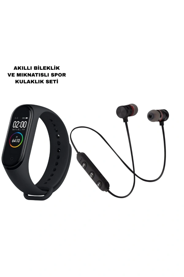 M6 Akıllı Bileklik ve Bluetooth Spor Kulaklık 2’li Set
