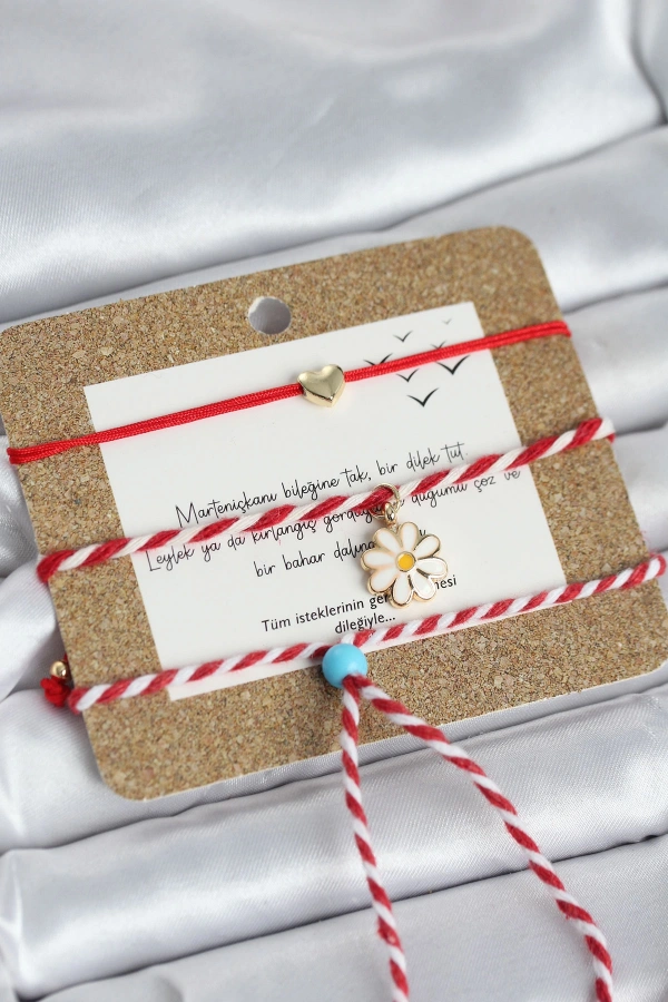 Marteniçka Bileklik 3lü Papatya ve Kalp Model