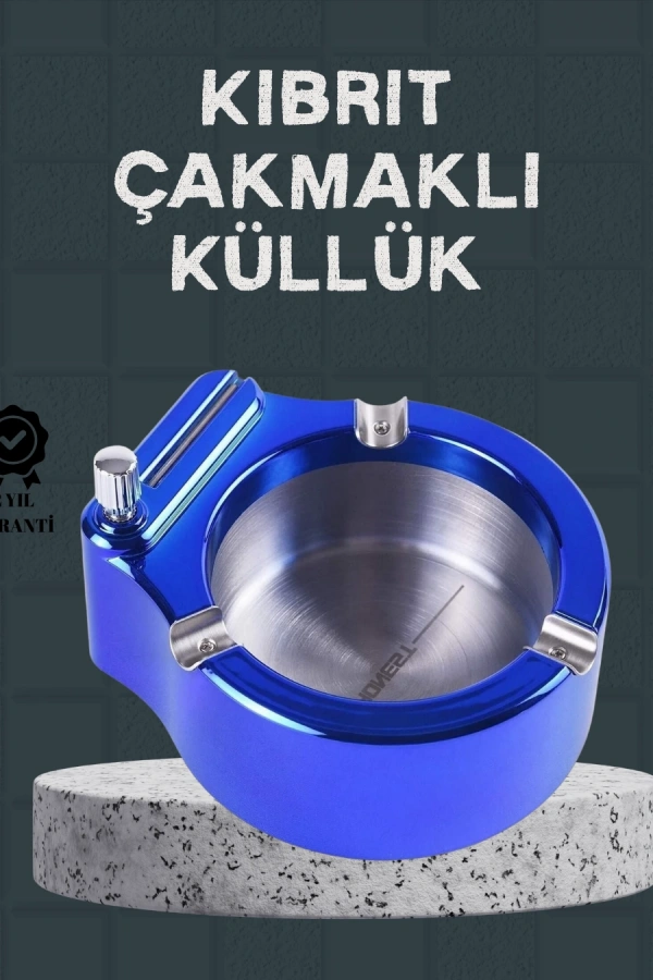 Masa Üstü Çakmaklı Küllük Paslanmaz Metal Gövde