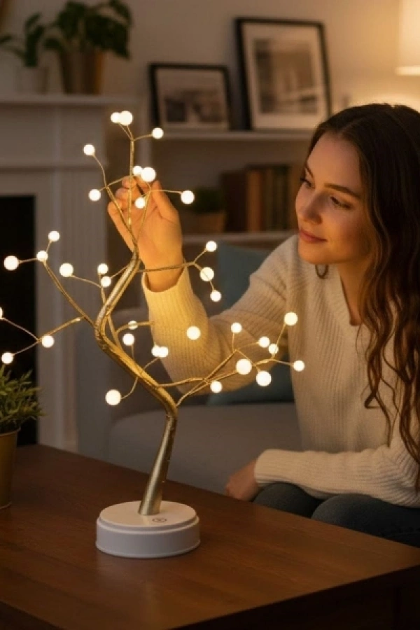 Masaüstü Boncuklu Şarjlı Ağaç Lamba