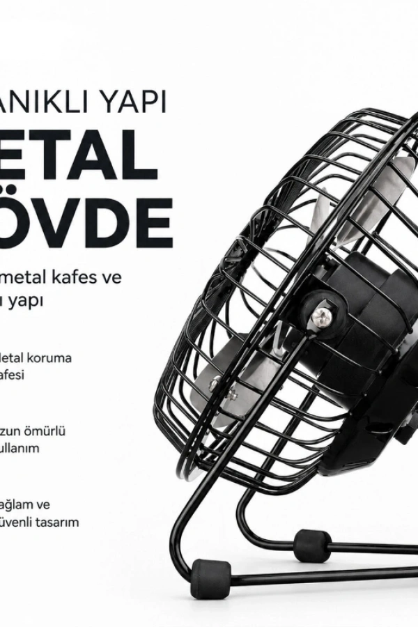 Masaüstü Mini USB Fan - Metal Gövdeli - Ultra Sessiz
