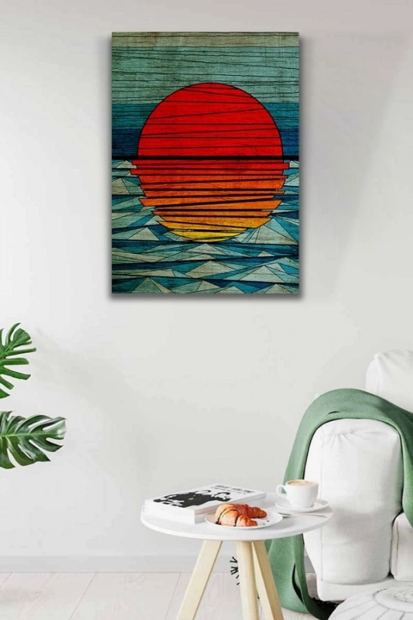 Mavi Kırmızı Soyut Günbatımı Kanvas Tablo 50 x 70