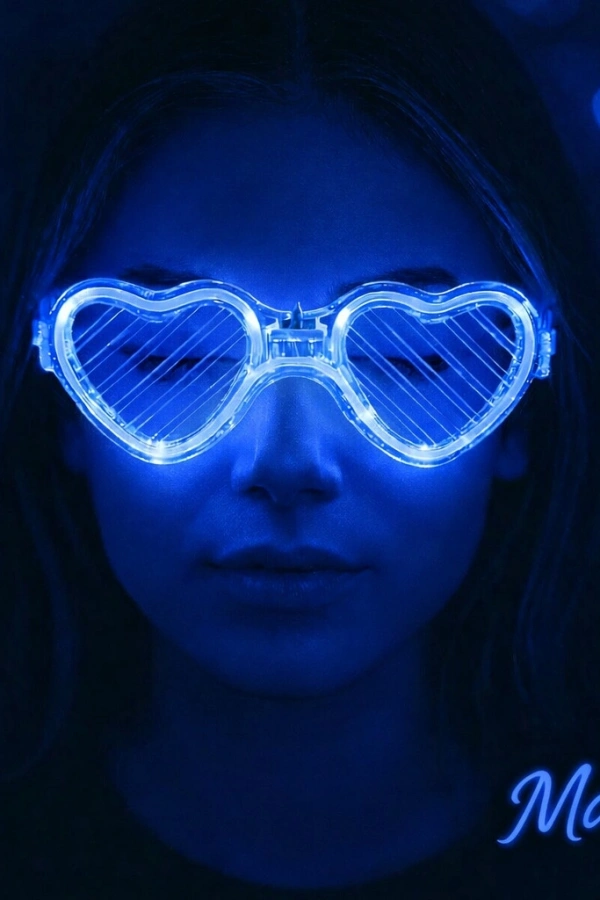 Mavi LED Işıklı Kalp Gözlük – 3 Modlu