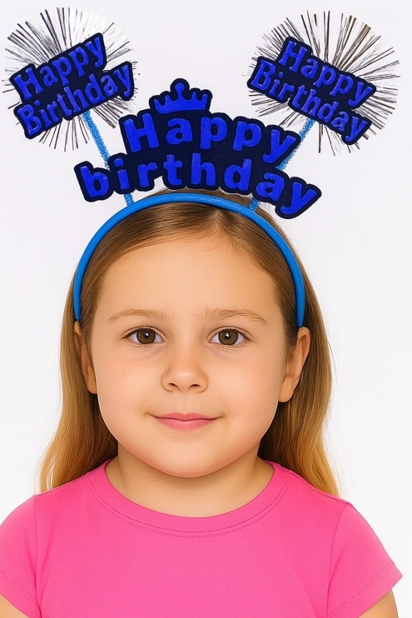 Mavi Renk Işıltılı Yazılı Doğum Günü Parti Tacı