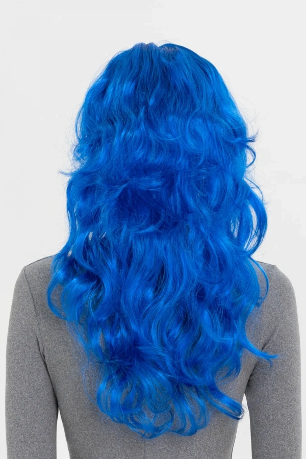 Mavi Renk Uzun Dalgalı Parti Peruğu