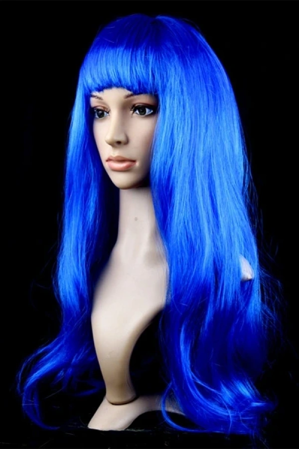 Mavi Renk Uzun Parti Peruğu