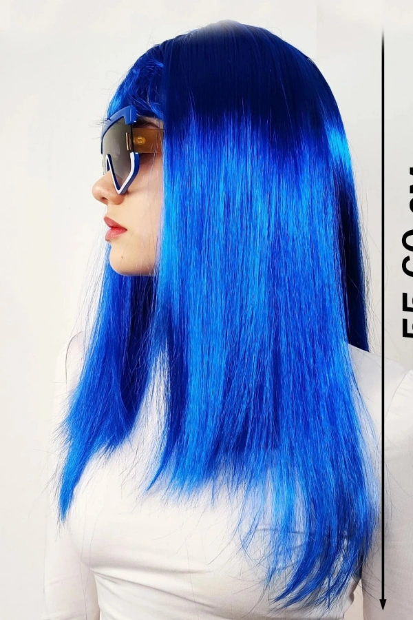 Mavi Renk Uzun Parti Peruğu