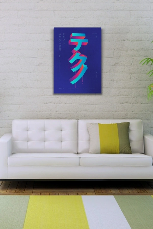 Mavi Tonlarda Japonca Poster Kanvas Tablo 50 x 70