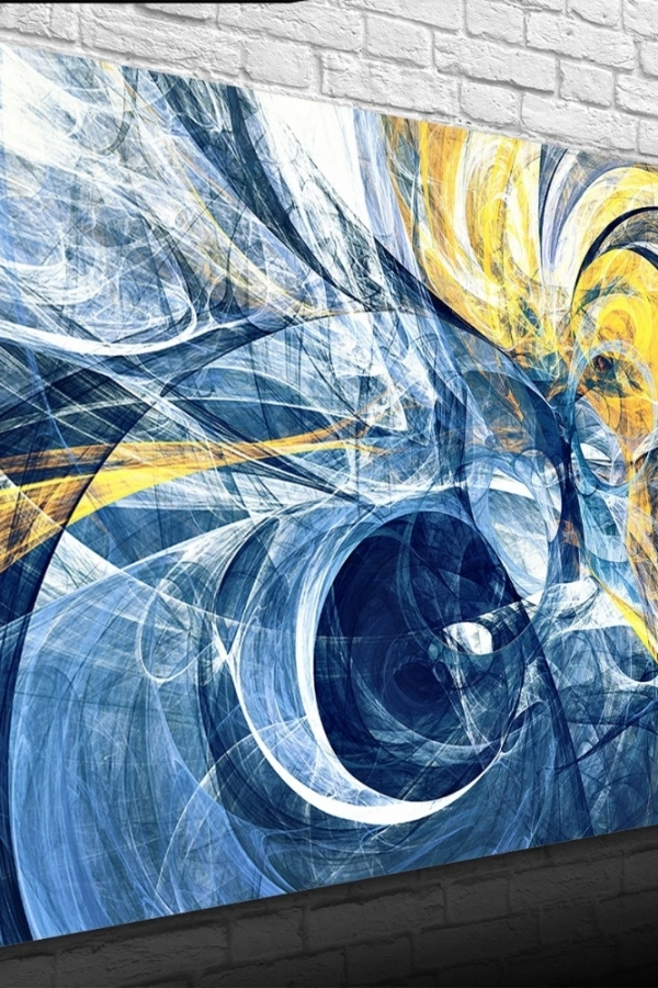 Mavi ve Sarı Tonlarda Soyut Kanvas Tablo 50 x 70