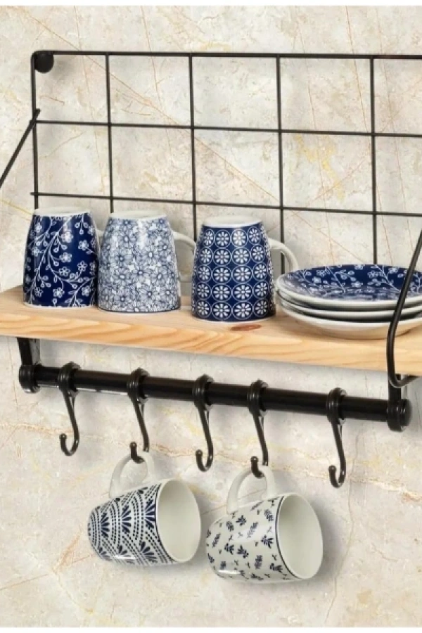 Metal Askılıklı Kahve Köşesi Rafı