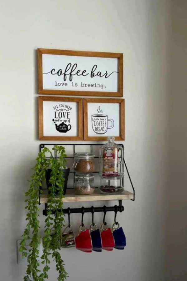 Metal Askılıklı Kahve Köşesi Rafı