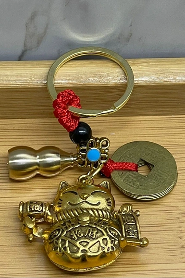 Metal Şans Ve Bereket Kedisi Anahtarlık Model 1