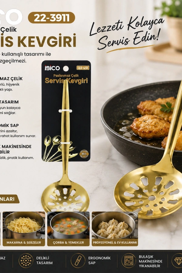 Metal Servis Kevgiri - 27 cm - Gold Renk