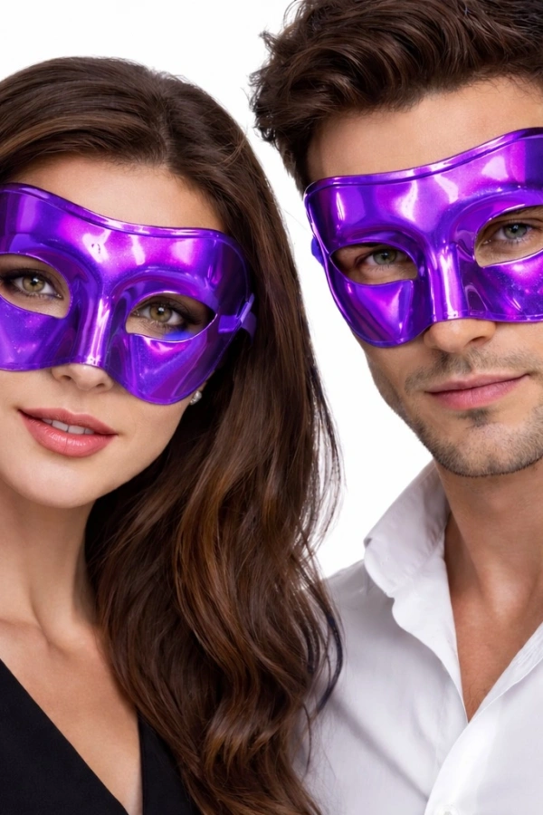 Metalize Parlak Parti Maskesi Mor Renk 16x7 cm