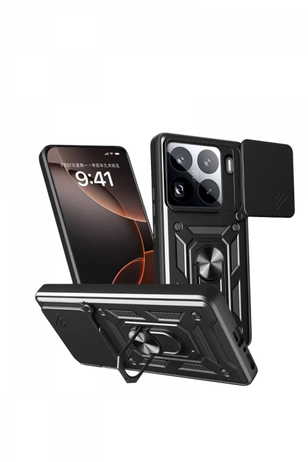 Mi 15 Pro Kılıf Pars Lens Yüzüklü Silikon - Siyah