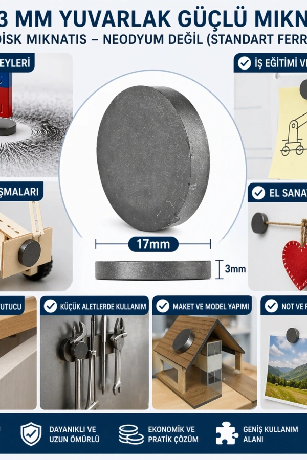 Mıknatıs 17x3 mm Yuvarlak Güçlü Mıknatıs Disk Mıknatıs