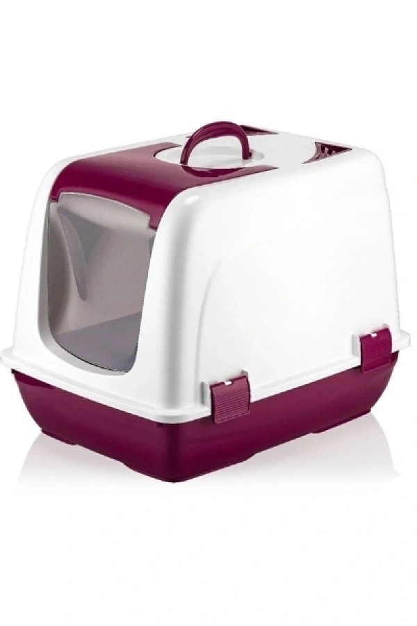 Mikopet Kapalı Küçük Kedi Tuvaleti Bordo
