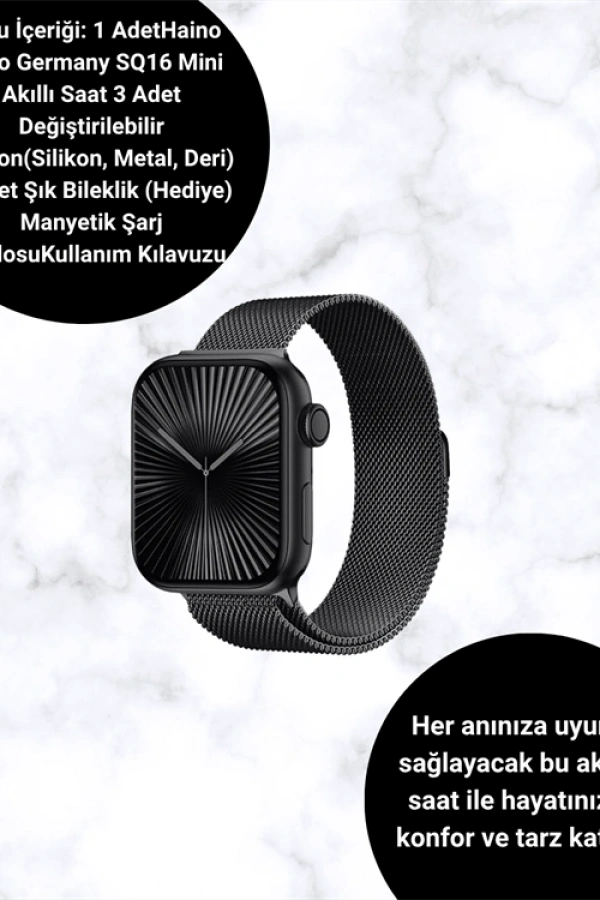 Mini Series 10 Akıllı Saat | 3 Kordon + Bileklik Hediyeli, Tüm Telefonlarla Uyumlu